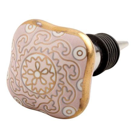 Pink Square Ceramic Floral Wine Stopper